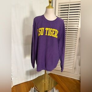 LSU Tigers Purple Ribbed Long Sleeve Tee XL Oversized Cotton